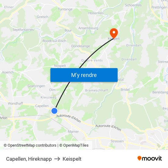 Capellen, Hireknapp to Keispelt map