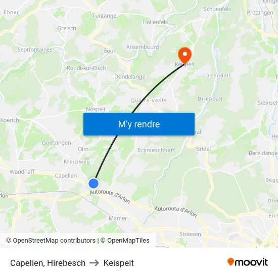 Capellen, Hirebesch to Keispelt map