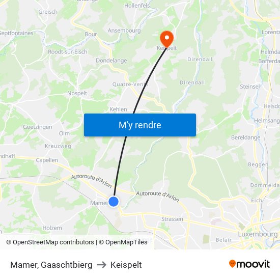 Mamer, Gaaschtbierg to Keispelt map