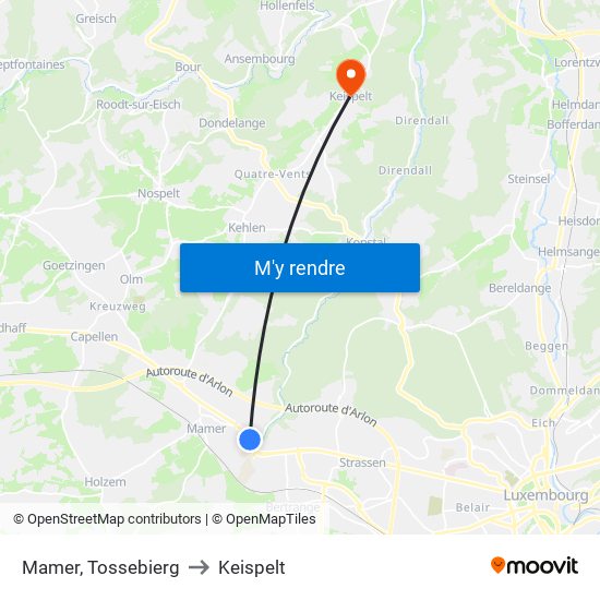 Mamer, Tossebierg to Keispelt map