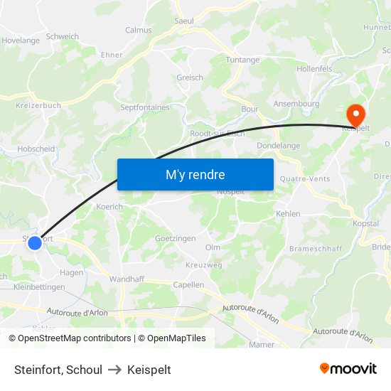 Steinfort, Schoul to Keispelt map