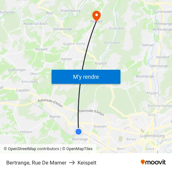 Bertrange, Rue De Mamer to Keispelt map