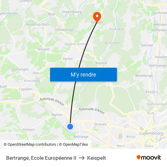 Bertrange, Ecole Européenne II to Keispelt map