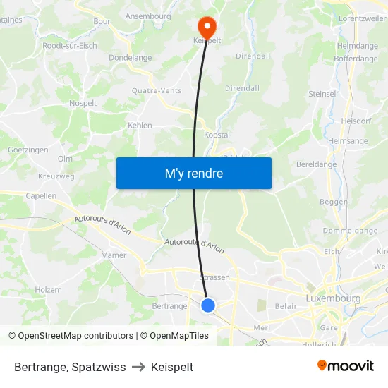 Bertrange, Spatzwiss to Keispelt map