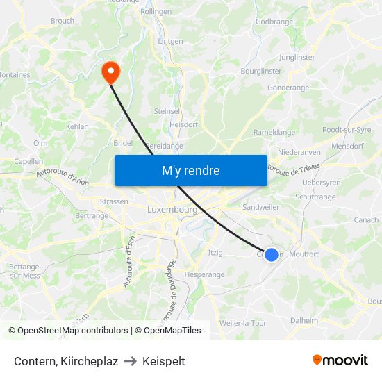 Contern, Kiircheplaz to Keispelt map