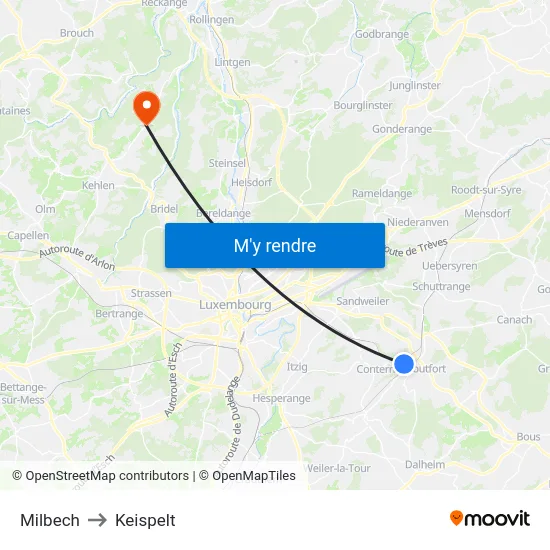 Milbech to Keispelt map