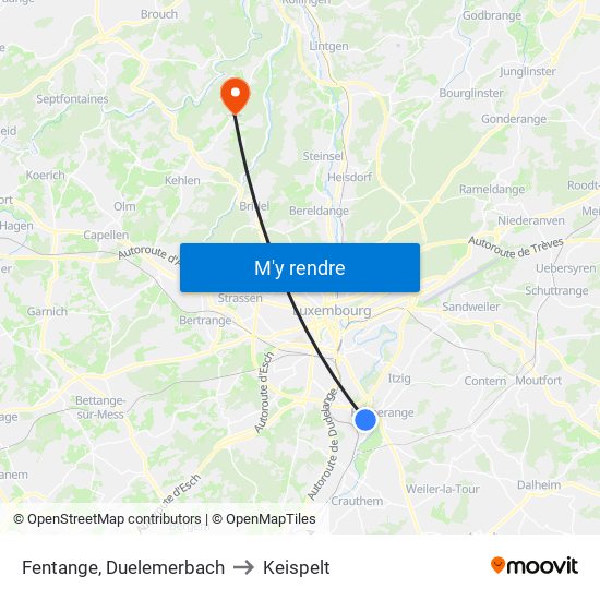 Fentange, Duelemerbach to Keispelt map