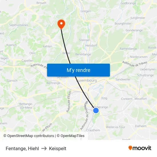 Fentange, Hiehl to Keispelt map