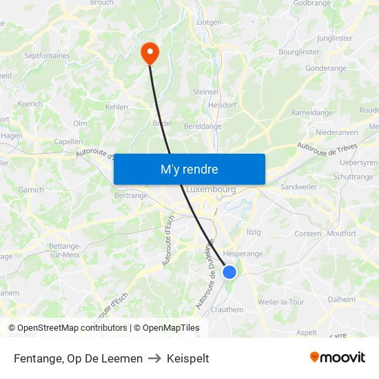 Fentange, Op De Leemen to Keispelt map