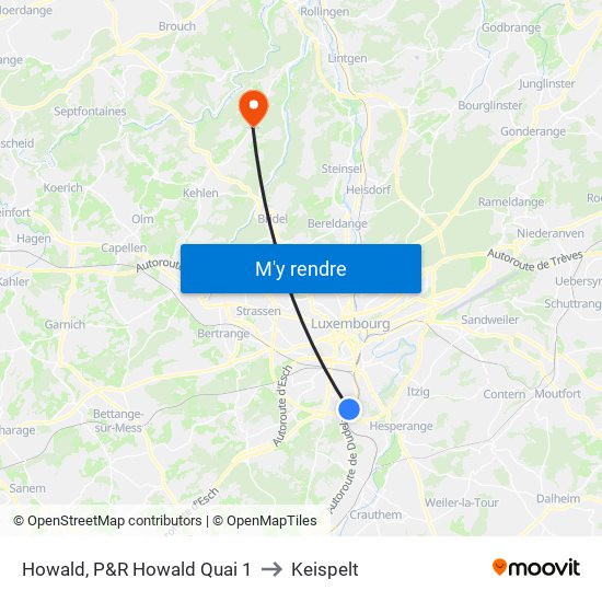 Howald, P&R Howald Quai 1 to Keispelt map