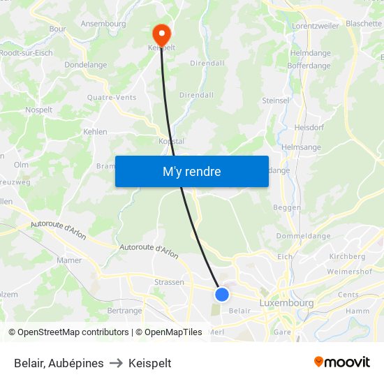 Belair, Aubépines to Keispelt map