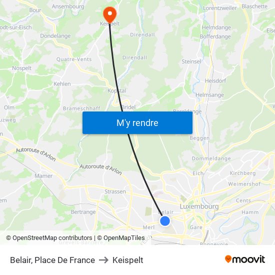 Belair, Place De France to Keispelt map