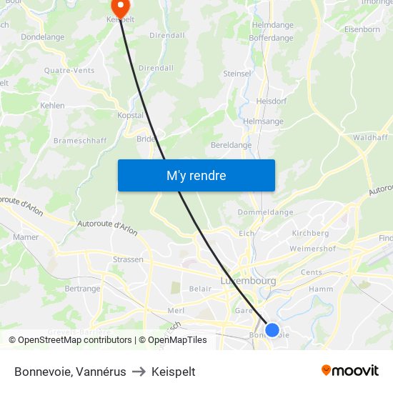 Bonnevoie, Vannérus to Keispelt map