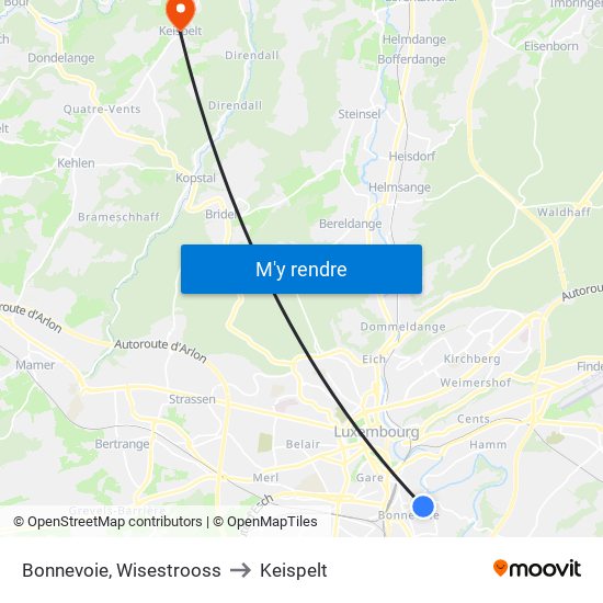 Bonnevoie, Wisestrooss to Keispelt map
