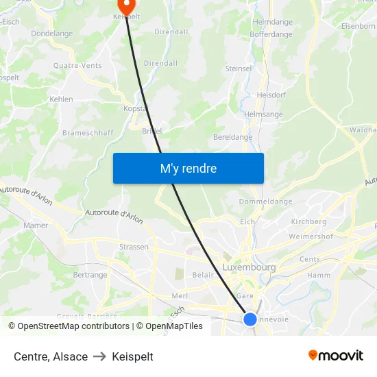 Centre, Alsace to Keispelt map