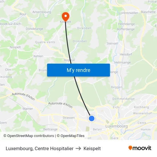 Luxembourg, Centre Hospitalier to Keispelt map