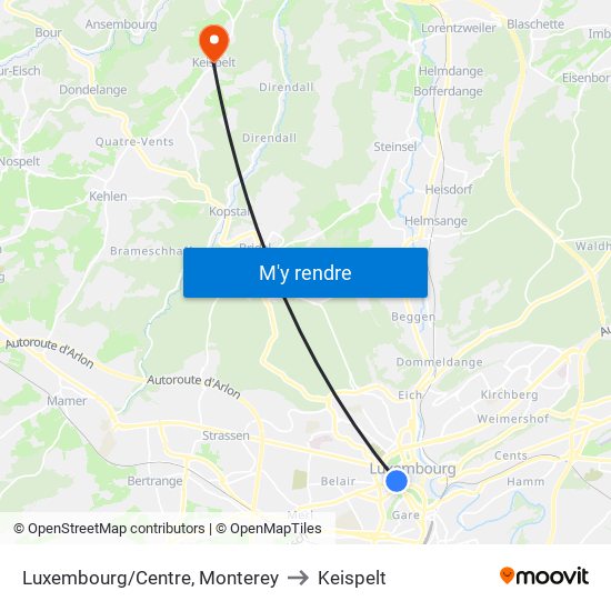 Luxembourg/Centre, Monterey to Keispelt map