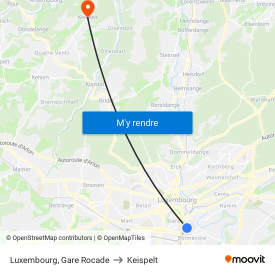 Luxembourg, Gare Rocade to Keispelt map