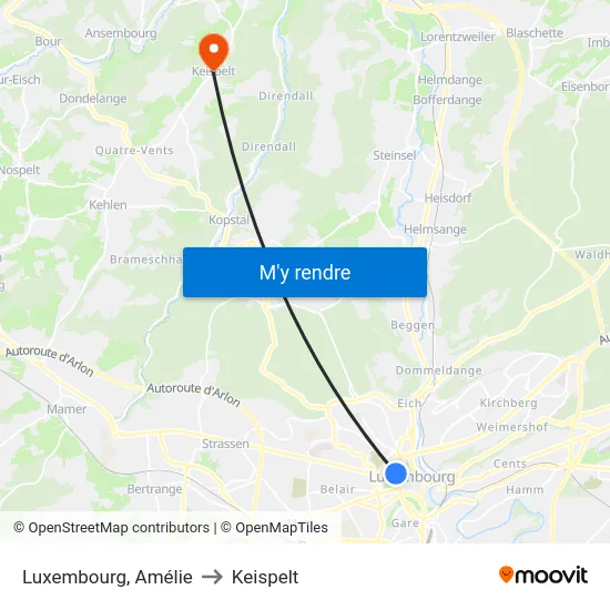 Luxembourg, Amélie to Keispelt map