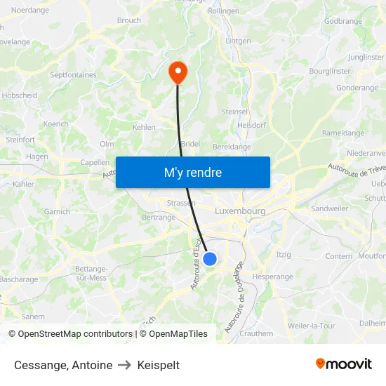 Cessange, Antoine to Keispelt map