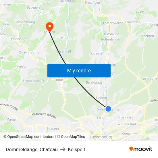 Dommeldange, Château to Keispelt map