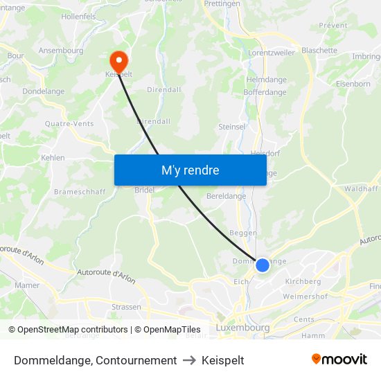 Dommeldange, Contournement to Keispelt map