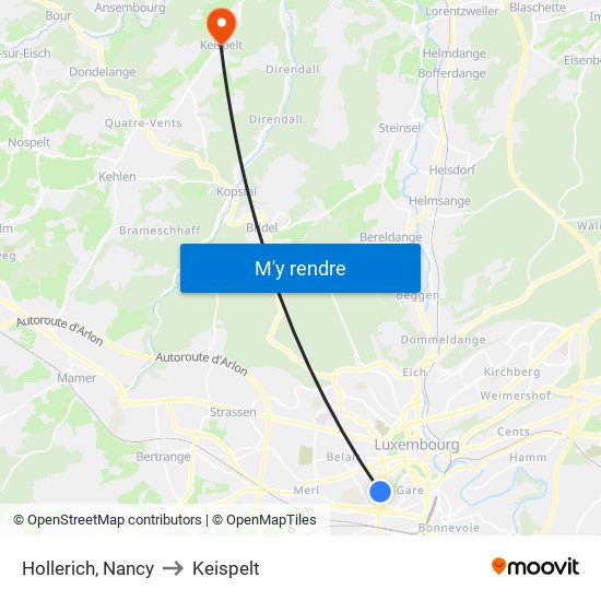 Hollerich, Nancy to Keispelt map