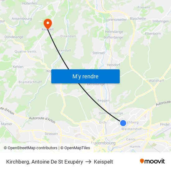 Kirchberg, Antoine De St Exupéry to Keispelt map
