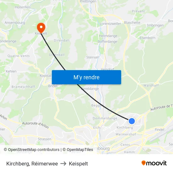 Kirchberg, Réimerwee to Keispelt map