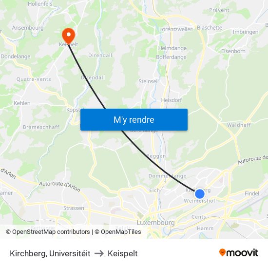 Kirchberg, Universitéit to Keispelt map