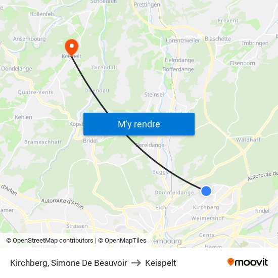 Kirchberg, Simone De Beauvoir to Keispelt map