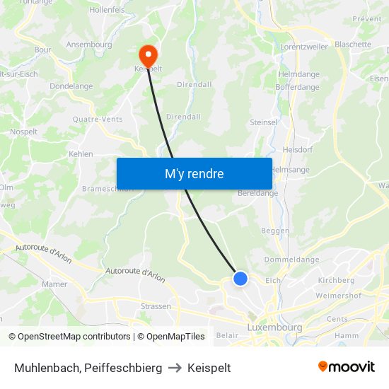 Muhlenbach, Peiffeschbierg to Keispelt map