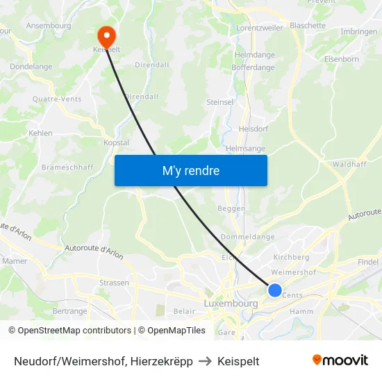 Neudorf/Weimershof, Hierzekrëpp to Keispelt map