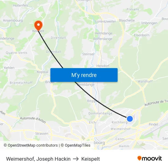 Weimershof, Joseph Hackin to Keispelt map