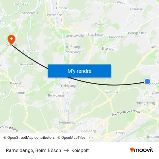 Rameldange, Beim Bësch to Keispelt map