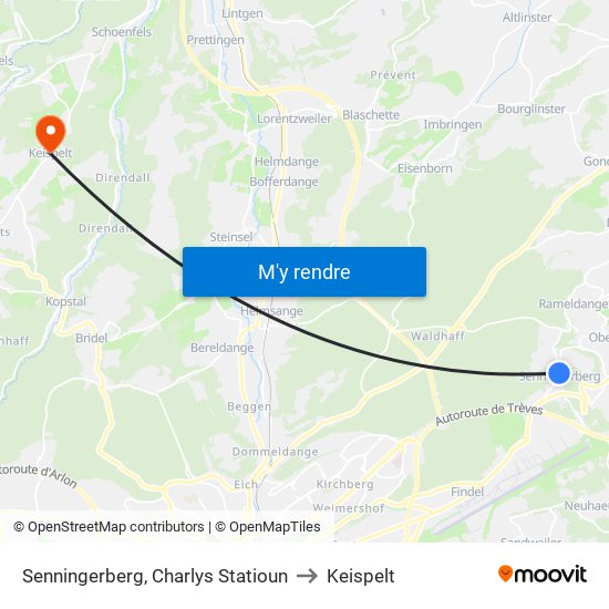 Senningerberg, Charlys Statioun to Keispelt map