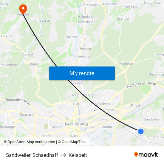 Sandweiler, Schaedhaff to Keispelt map