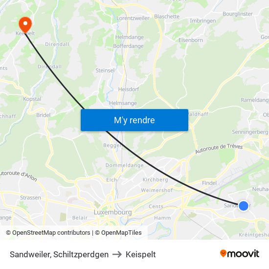 Sandweiler, Schiltzperdgen to Keispelt map