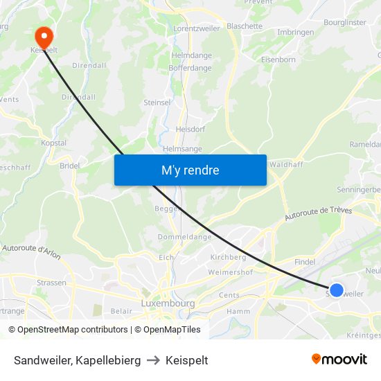 Sandweiler, Kapellebierg to Keispelt map