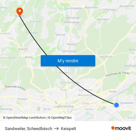 Sandweiler, Scheedbësch to Keispelt map