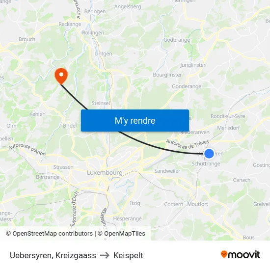 Uebersyren, Kreizgaass to Keispelt map