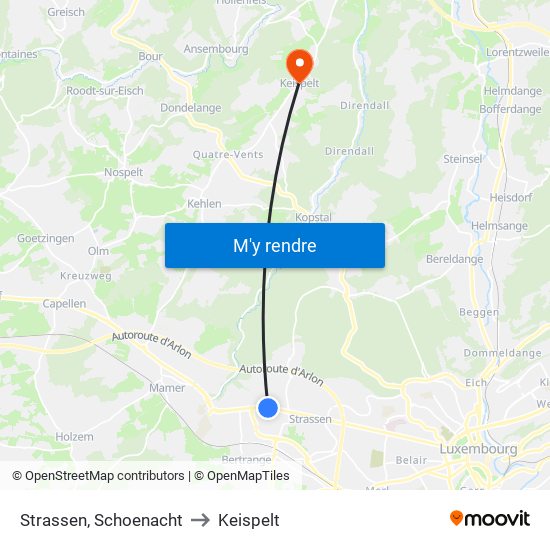 Strassen, Schoenacht to Keispelt map