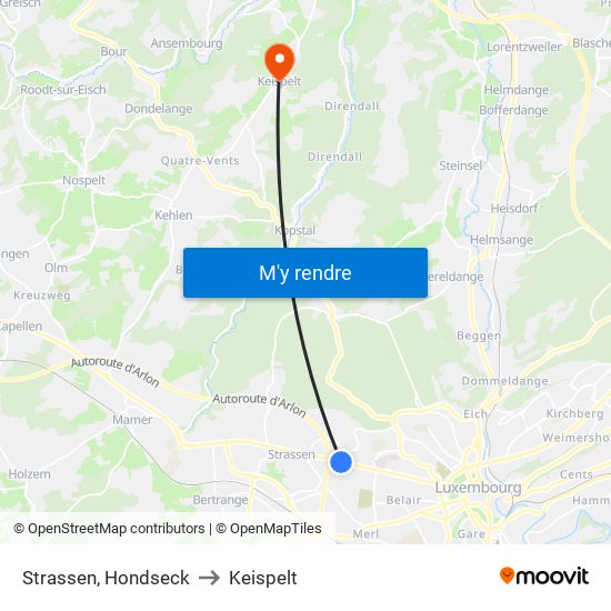 Strassen, Hondseck to Keispelt map