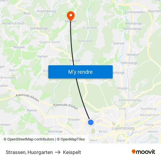 Strassen, Huorgarten to Keispelt map
