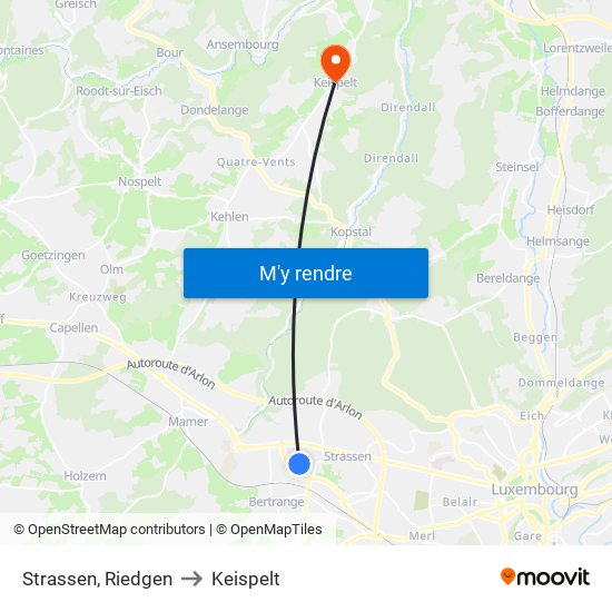 Strassen, Riedgen to Keispelt map