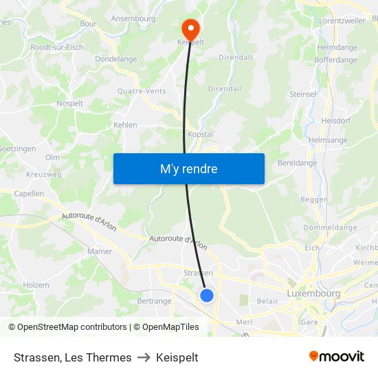 Strassen, Les Thermes to Keispelt map