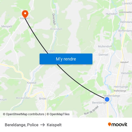 Bereldange, Police to Keispelt map
