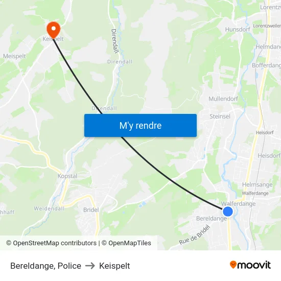 Bereldange, Police to Keispelt map