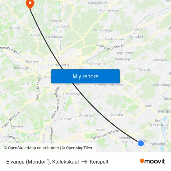 Elvange (Mondorf), Kallekskaul to Keispelt map