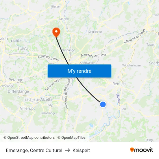 Emerange, Centre Culturel to Keispelt map